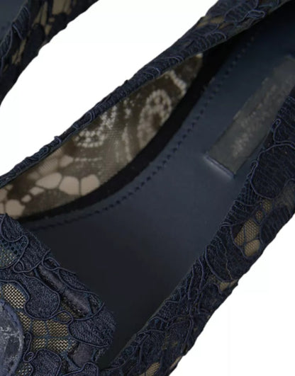  - Dark Blue Taormina Lace Slip On Flats Shoes