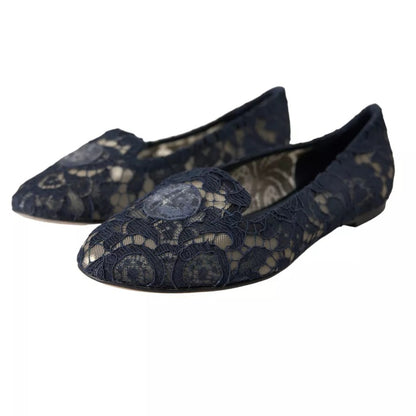  - Dark Blue Taormina Lace Slip On Flats Shoes