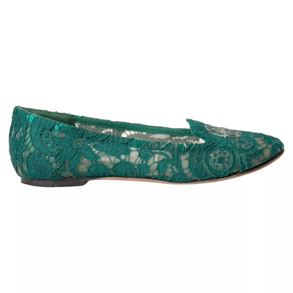  - Green Taormina Lace Slip On Flats Shoes