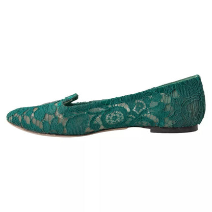  - Green Taormina Lace Slip On Flats Shoes