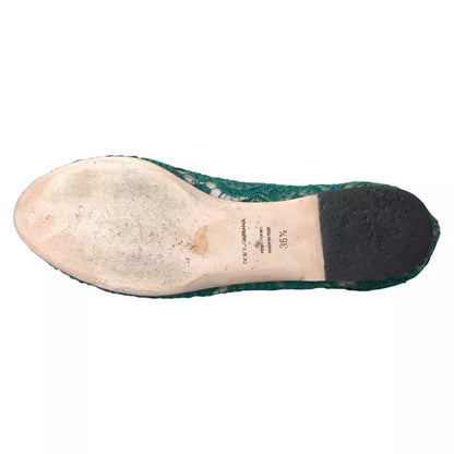  - Green Taormina Lace Slip On Flats Shoes