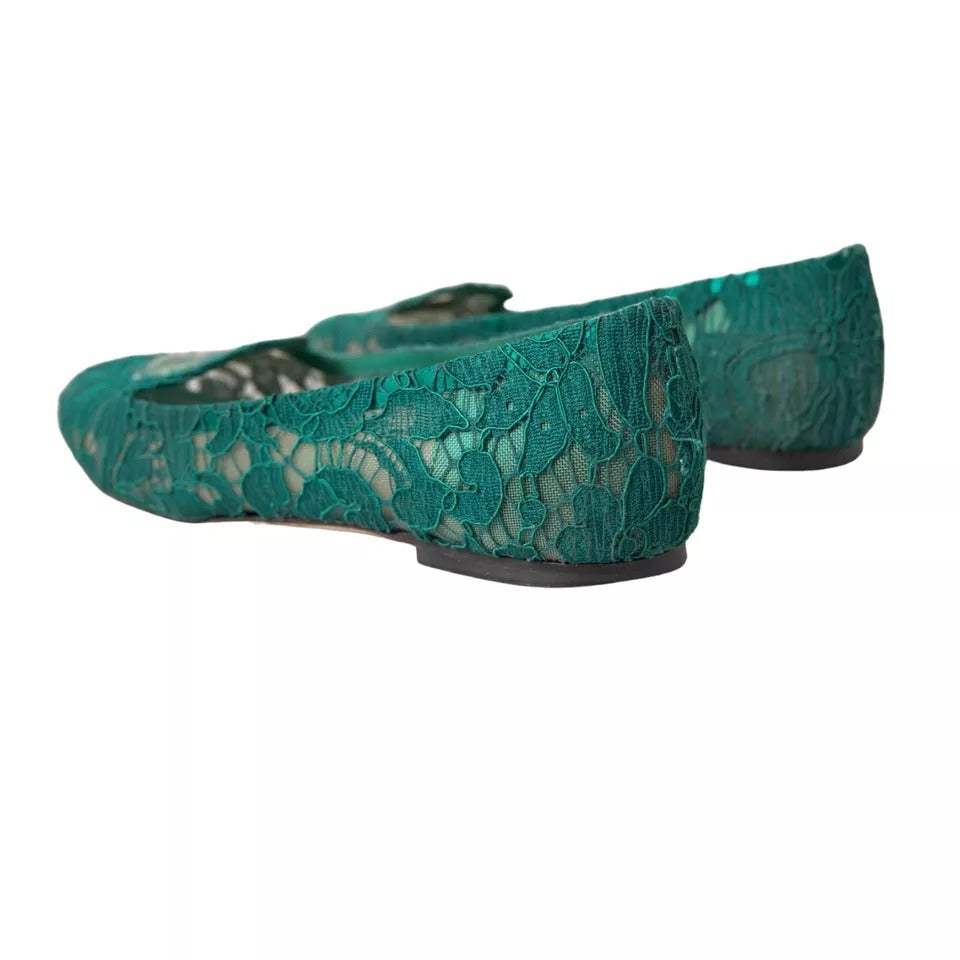  - Green Taormina Lace Slip On Flats Shoes