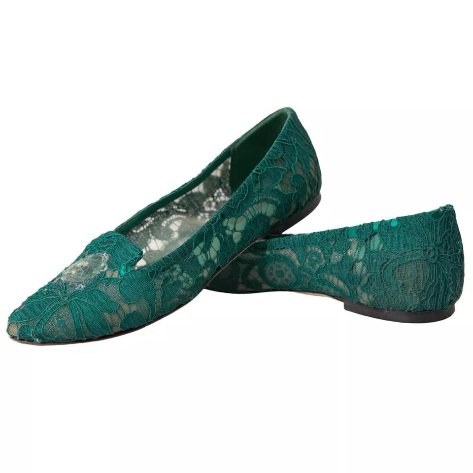  - Green Taormina Lace Slip On Flats Shoes