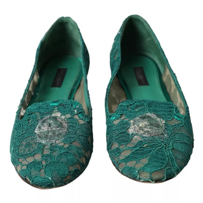  - Green Taormina Lace Slip On Flats Shoes