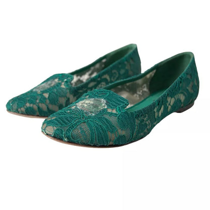  - Green Taormina Lace Slip On Flats Shoes