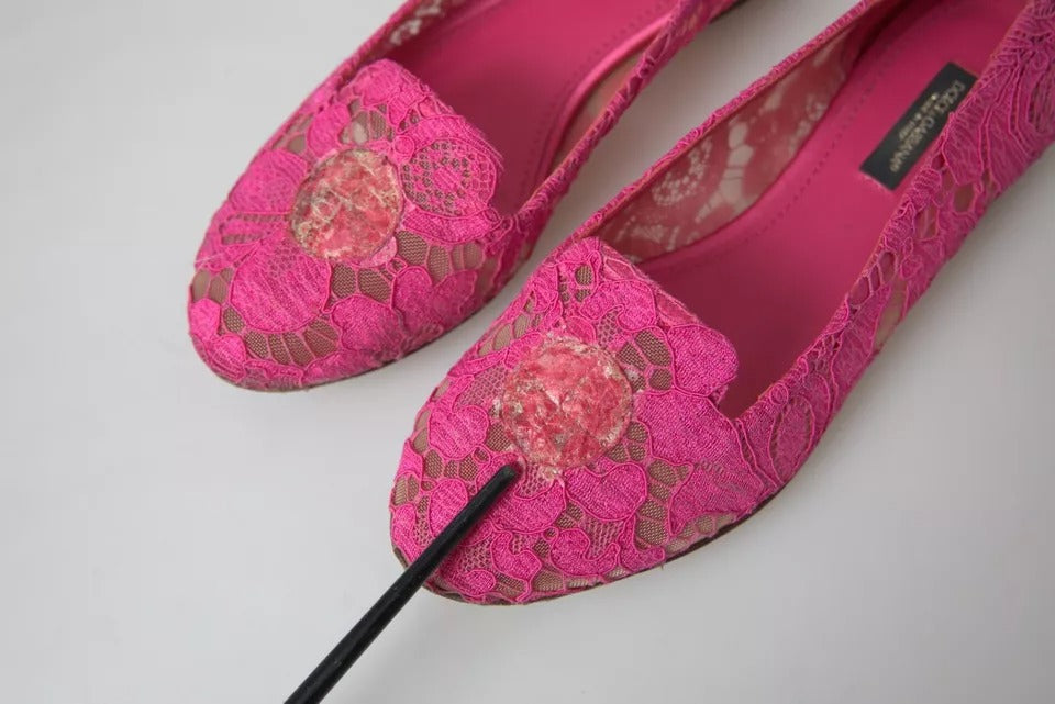  - Pink Taormina Lace Slip On Flats Shoes