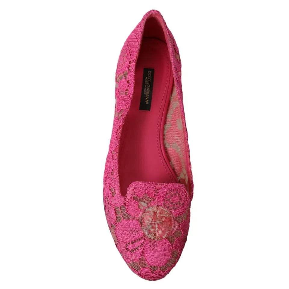 Pink Taormina Lace Slip On Flats Shoes