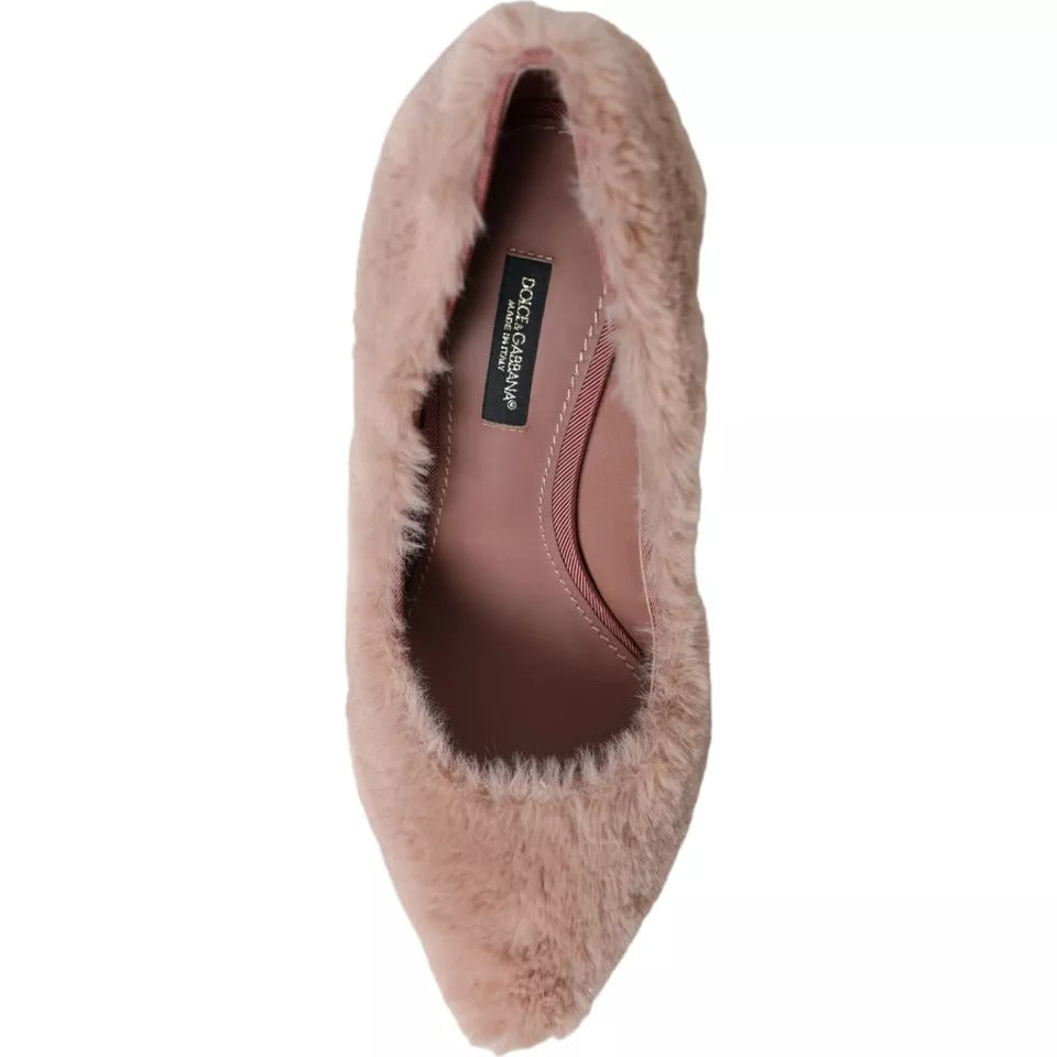  - Light Pink Faux Fur Heels Pumps Shoes