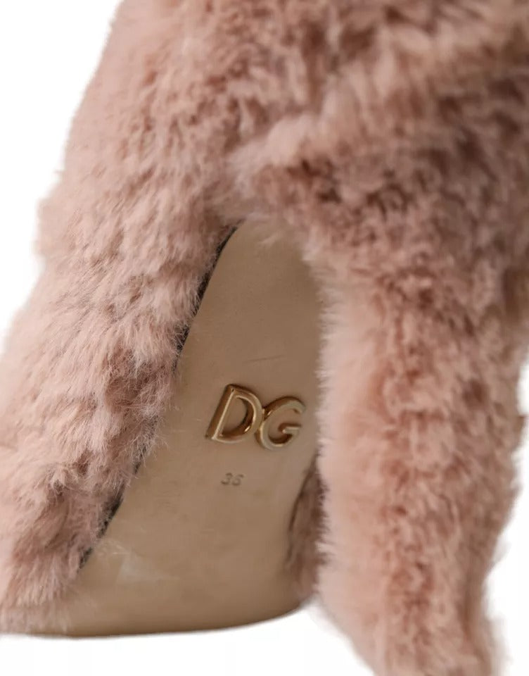  - Light Pink Faux Fur Heels Pumps Shoes