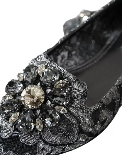  - Gray Black Lace Crystal Ballet Loafers Shoes