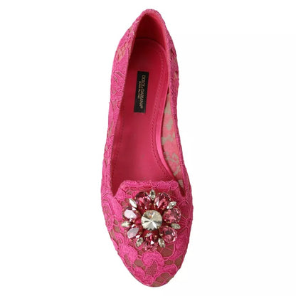  - Pink Lace Crystal Ballet Loafers Shoes