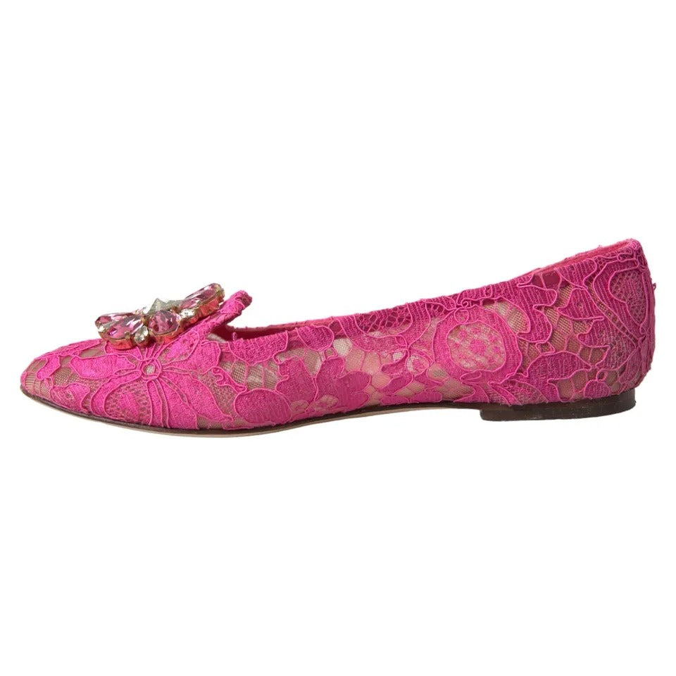  - Pink Lace Crystal Ballet Loafers Shoes