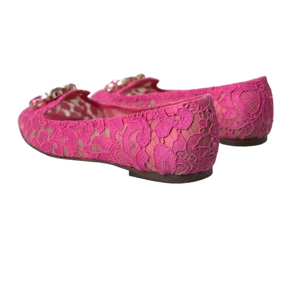  - Pink Lace Crystal Ballet Loafers Shoes