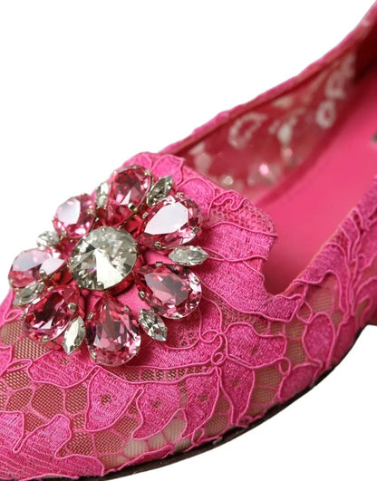  - Pink Lace Crystal Ballet Loafers Shoes