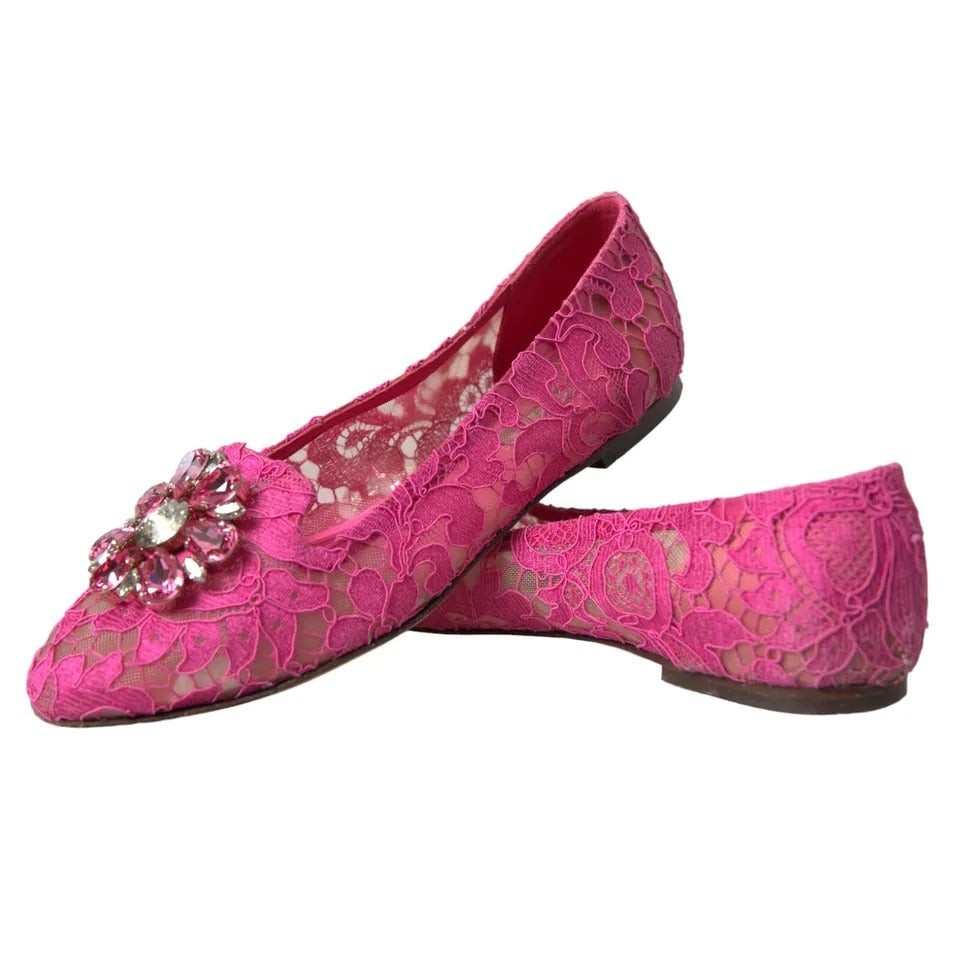  - Pink Lace Crystal Ballet Loafers Shoes