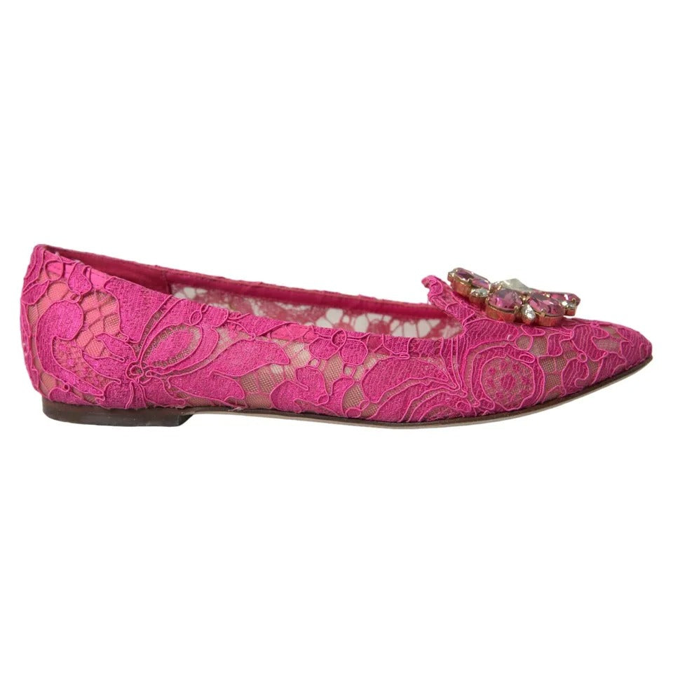  - Pink Lace Crystal Ballet Loafers Shoes