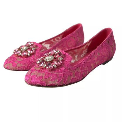  - Pink Lace Crystal Ballet Loafers Shoes