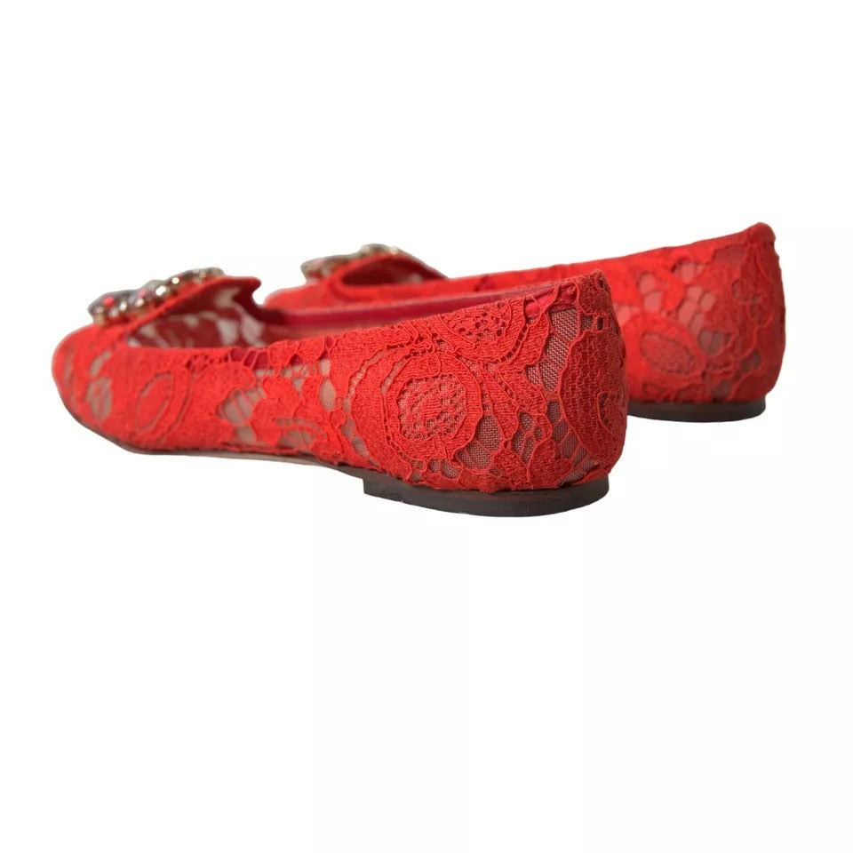 Red Lace Crystal Ballet Loafers Shoes - The Luxe Alliance