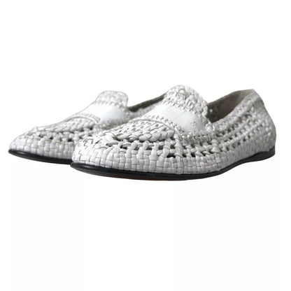  - White Woven Leather Men Slip On Loafers Shoes