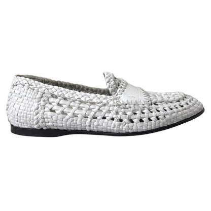  - White Woven Leather Men Slip On Loafers Shoes