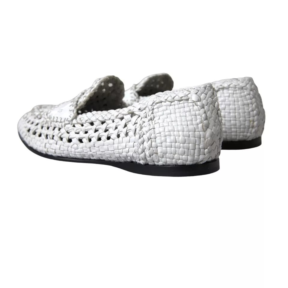  - White Woven Leather Men Slip On Loafers Shoes