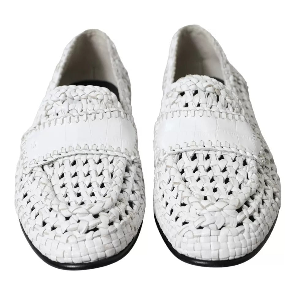  - White Woven Leather Men Slip On Loafers Shoes