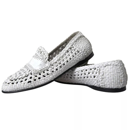  - White Woven Leather Men Slip On Loafers Shoes