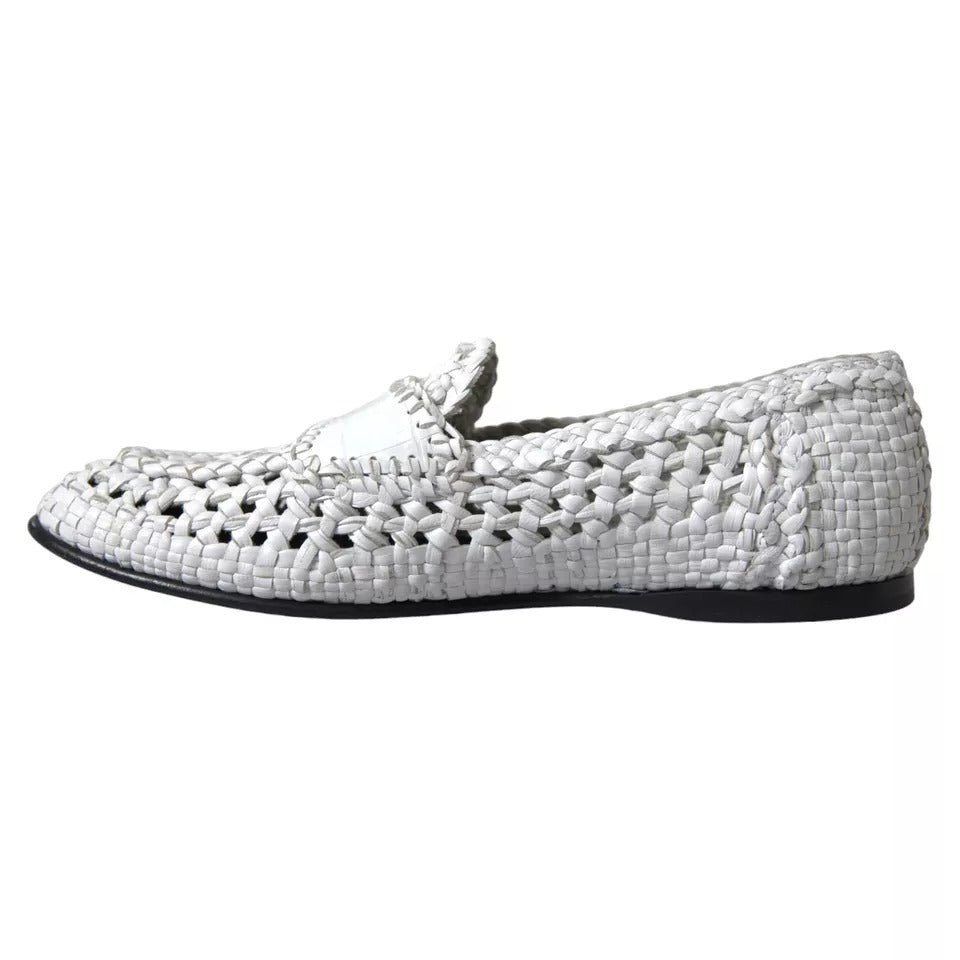  - White Woven Leather Men Slip On Loafers Shoes