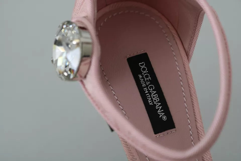  - Pink Brocade Crystal Lily Ankle Strap Shoes