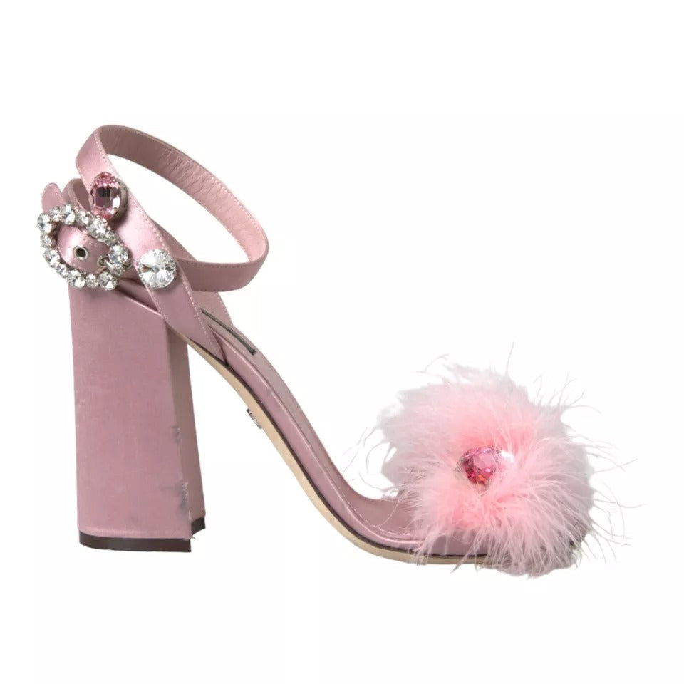  - Pink Turkey Feather Embellished Sandals Shoes