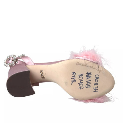  - Pink Turkey Feather Embellished Sandals Shoes