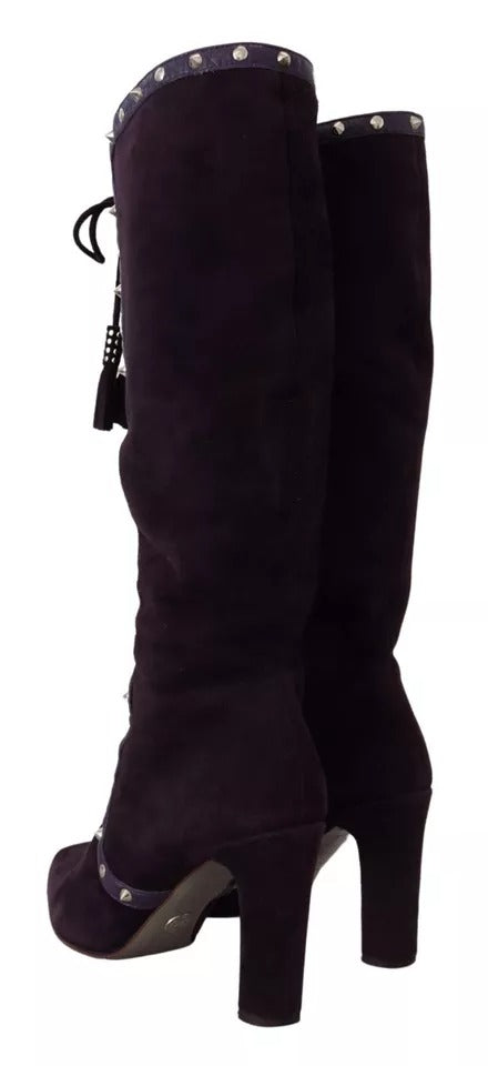  - Purple Suede Leather Studded High Boots Shoes