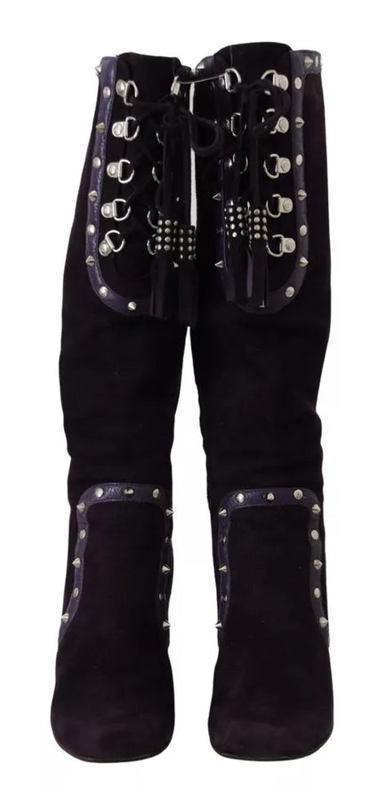  - Purple Suede Leather Studded High Boots Shoes