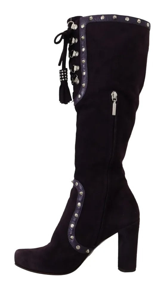  - Purple Suede Leather Studded High Boots Shoes