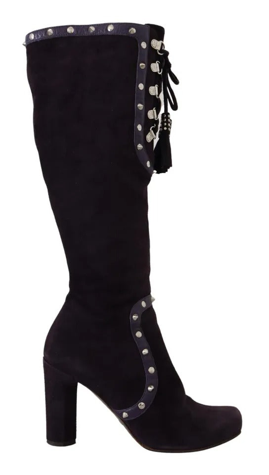  - Purple Suede Leather Studded High Boots Shoes