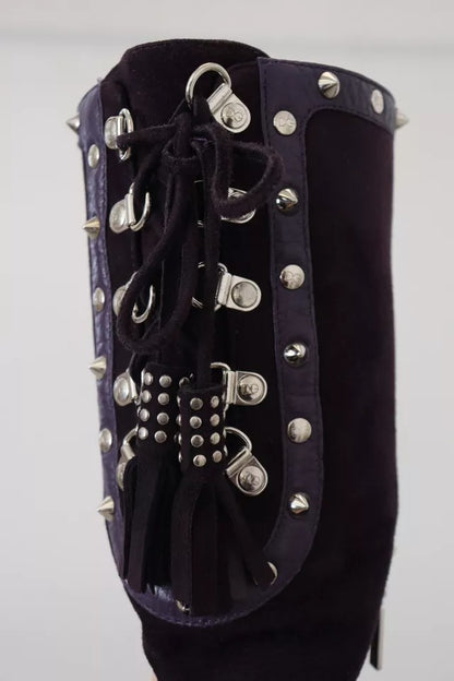  - Purple Suede Leather Studded High Boots Shoes