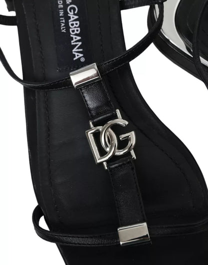 Black Leather DG Logo Flats Sandals Shoes - The Luxe Alliance