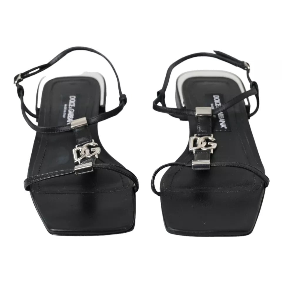 Black Leather DG Logo Flats Sandals Shoes