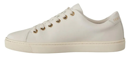 Dolce & Gabbana White Leather Gold Red Heart Sneakers