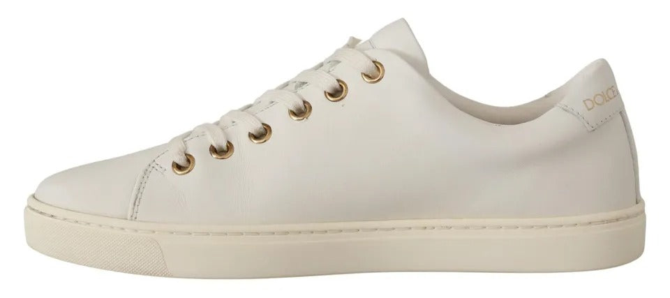 Dolce & Gabbana White Leather Gold Red Heart Sneakers