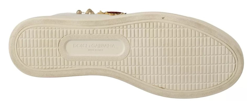 Dolce & Gabbana White Leather Gold Red Heart Sneakers