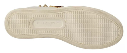 Dolce & Gabbana White Leather Gold Red Heart Sneakers