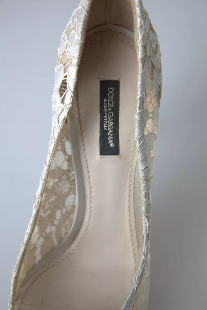  - White Taormina Lace Crystal Heels Pumps Shoes