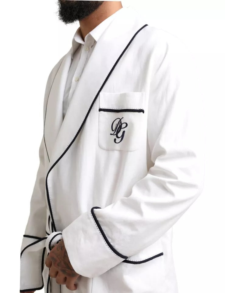  - White Linen Belted Robe DG Logo Sleepwear