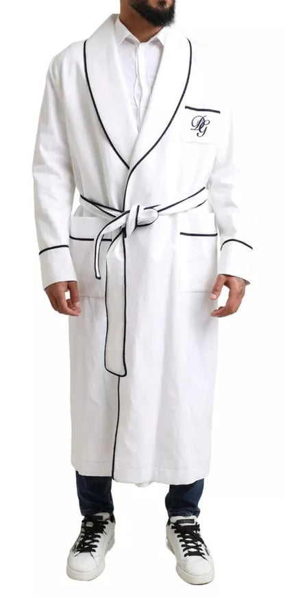  - White Linen Belted Robe DG Logo Sleepwear