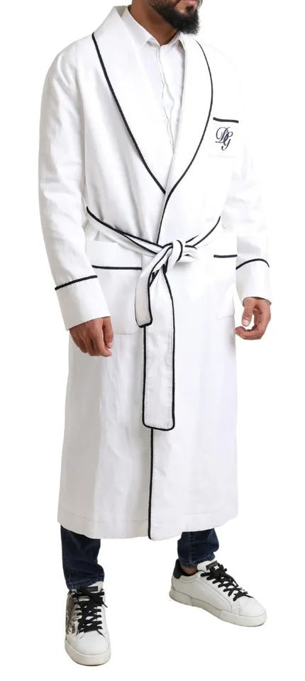  - White Linen Belted Robe DG Logo Sleepwear