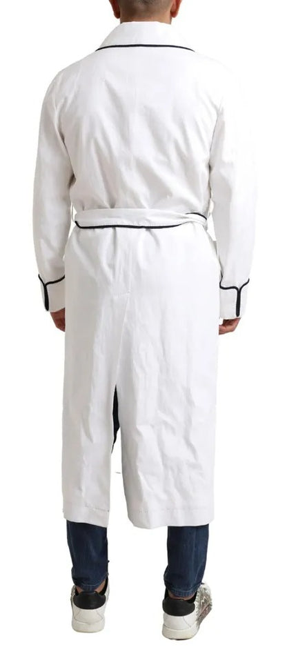  - White Linen Belted Robe DG Logo Sleepwear