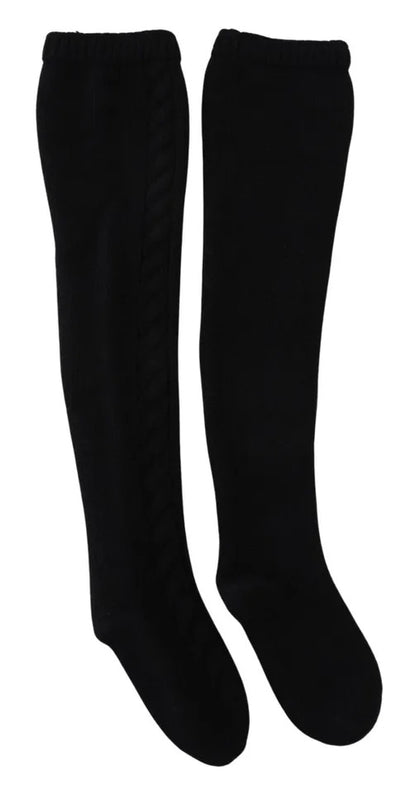  - Black Wool Knit Calf Long Women Accessory Socks