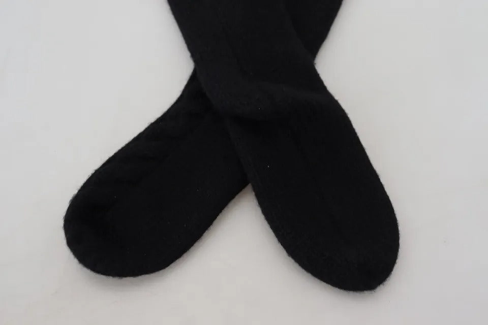 Black Wool Knit Calf Long Women Accessory Socks