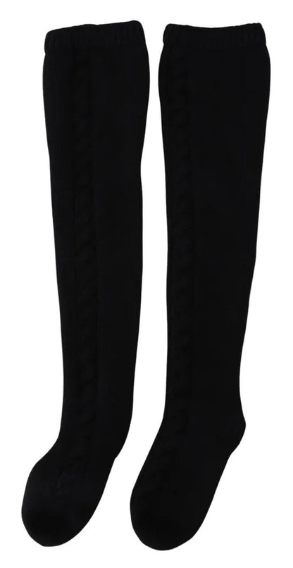  - Black Wool Knit Calf Long Women Accessory Socks